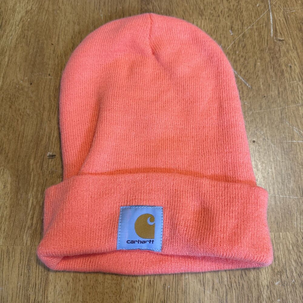 Carhartt Beanie Mens Hat One Size Bright Neon Orange Cuffed Hunting